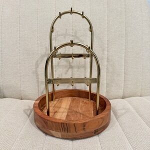 Gold Metal and Wood Tiered Jewelry Stand Organizer Arched Necklace Holder Tray